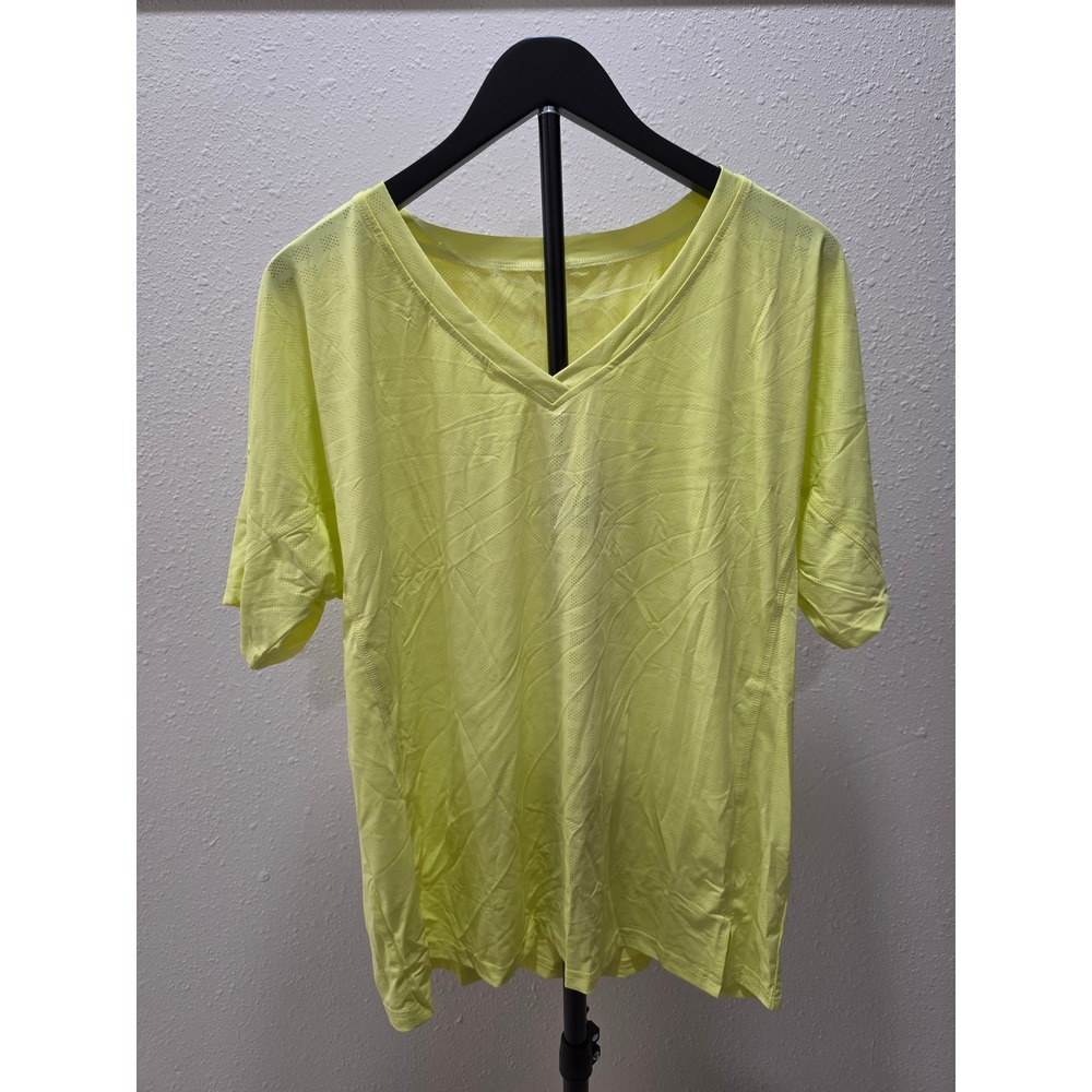 Mono B Womens Neon Yellow Perforated V-Neck Activewear T-Shirt AT3206 Size M NWT